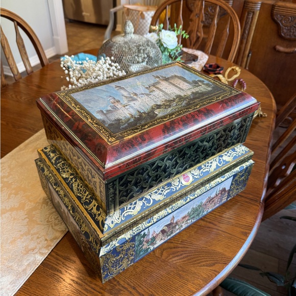 Vintage Other - 2 Large Vintage Decorative Castle Tins made in Germany